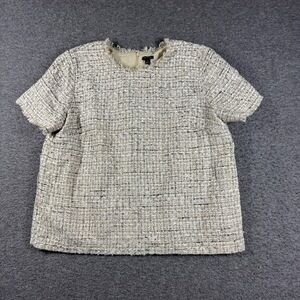 Ann Taylor Tweed Boucle Top Womens XL Beige Frayed Edge Classic Professional‎